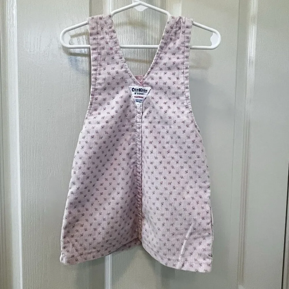 Vintage Oshkosh B'gosh Pink Rosebuds Corduroy Overall Dress Jumper Girls